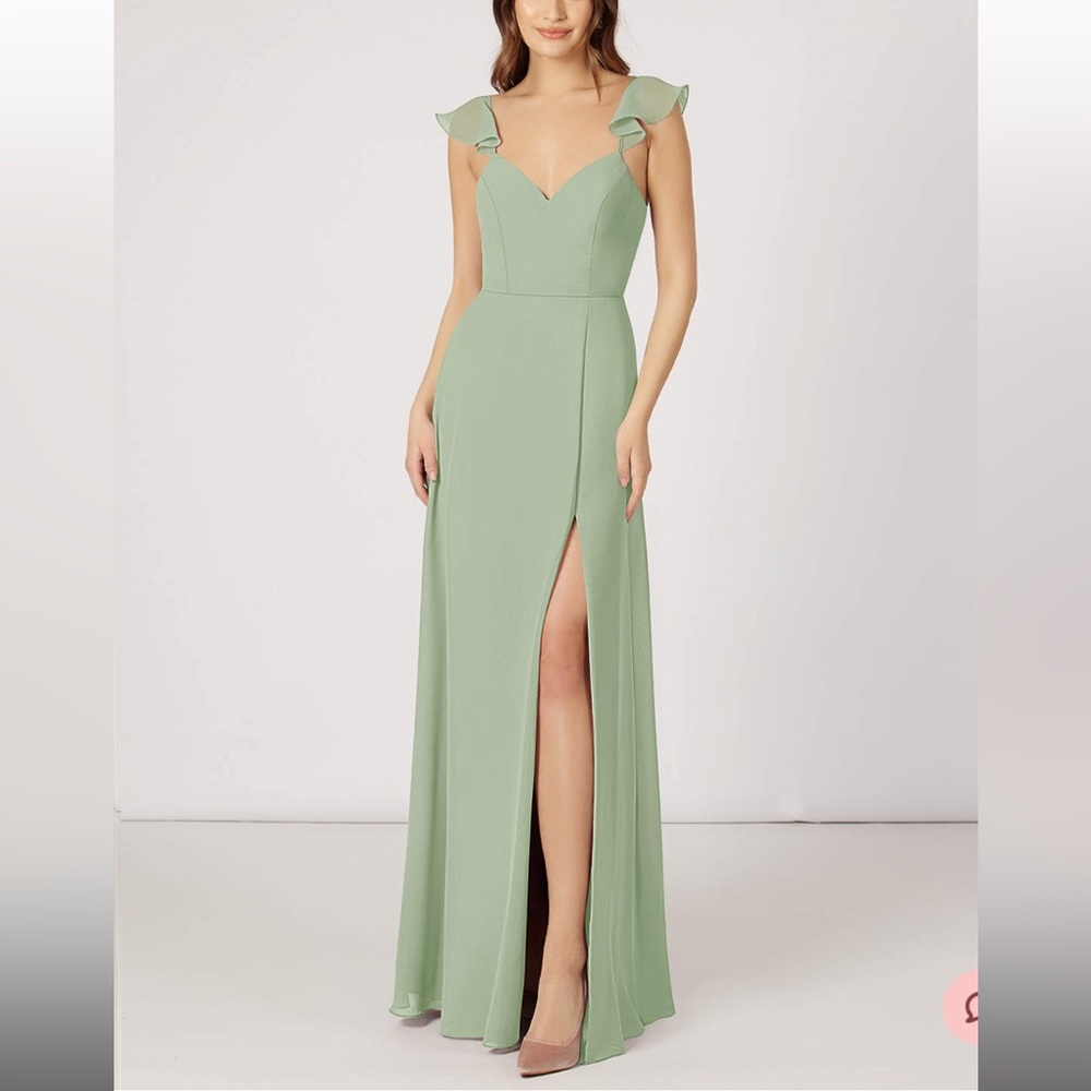AZAZIE EVERETT A-Line Ruched Chiffon Floor-Length Dress Dusty Sage green size 12
